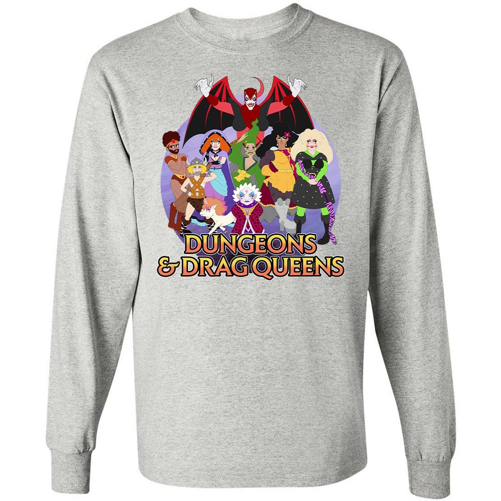 Dungeons n Drag Queens Cartoon Long Sleeve T-Shirt - Ash - 7