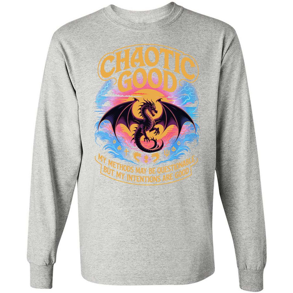 Chaotic Good Long Sleeve T-Shirt - Ash - 7