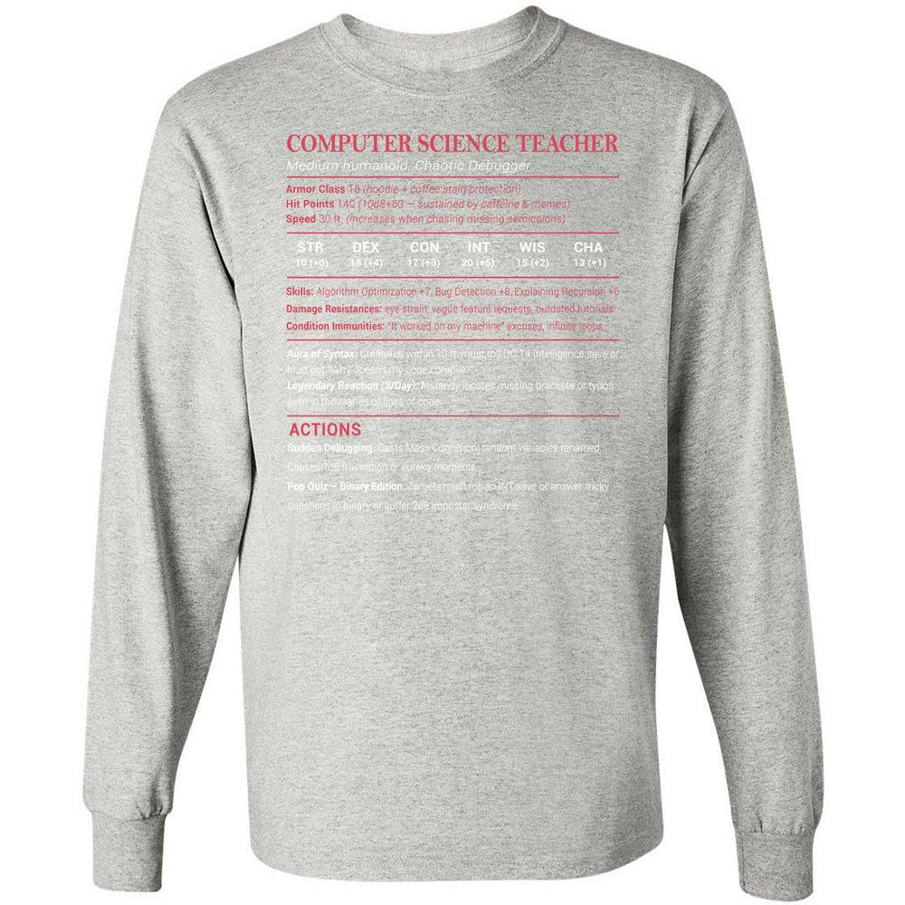 Computer Science Teacher Long Sleeve T-Shirt - Ash - 7