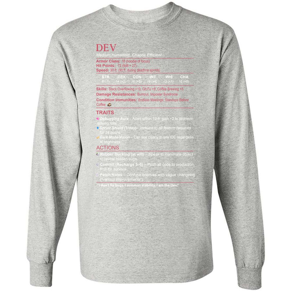DEV Stats Long Sleeve T-Shirt - Ash - 7
