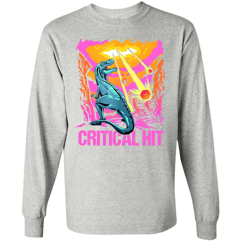 Dinosaur Critical Hit Long Sleeve T-Shirt - Ash - 7