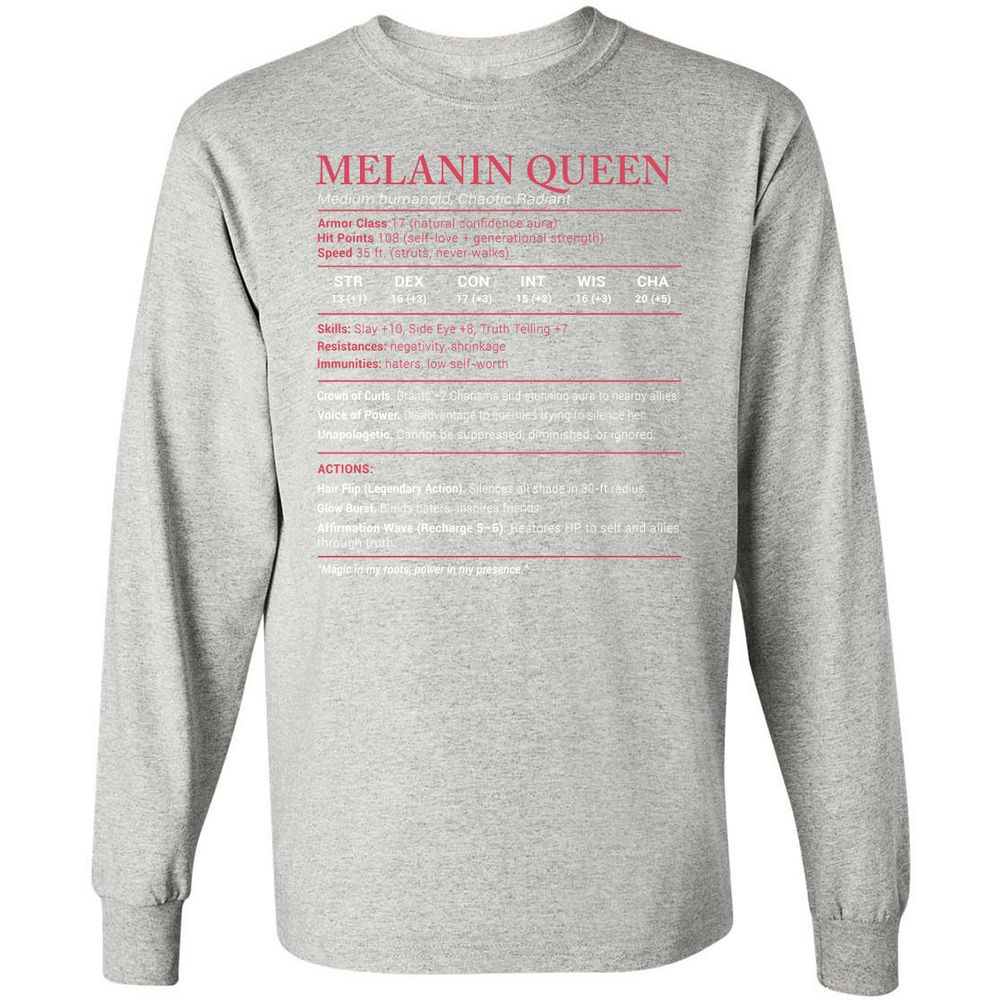 Melanin Queen Stats Long Sleeve T-Shirt - Ash - 7