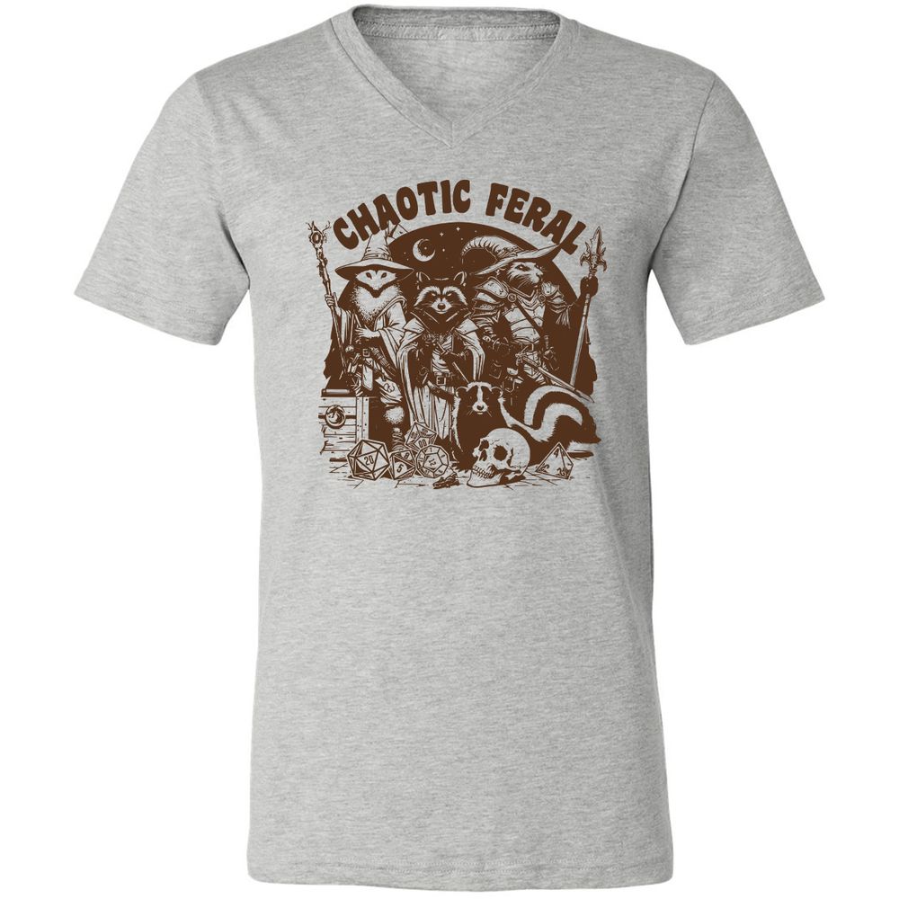 Raccoon Chaotic Feral Unisex V-Neck T-Shirt - Athletic Heather - 7