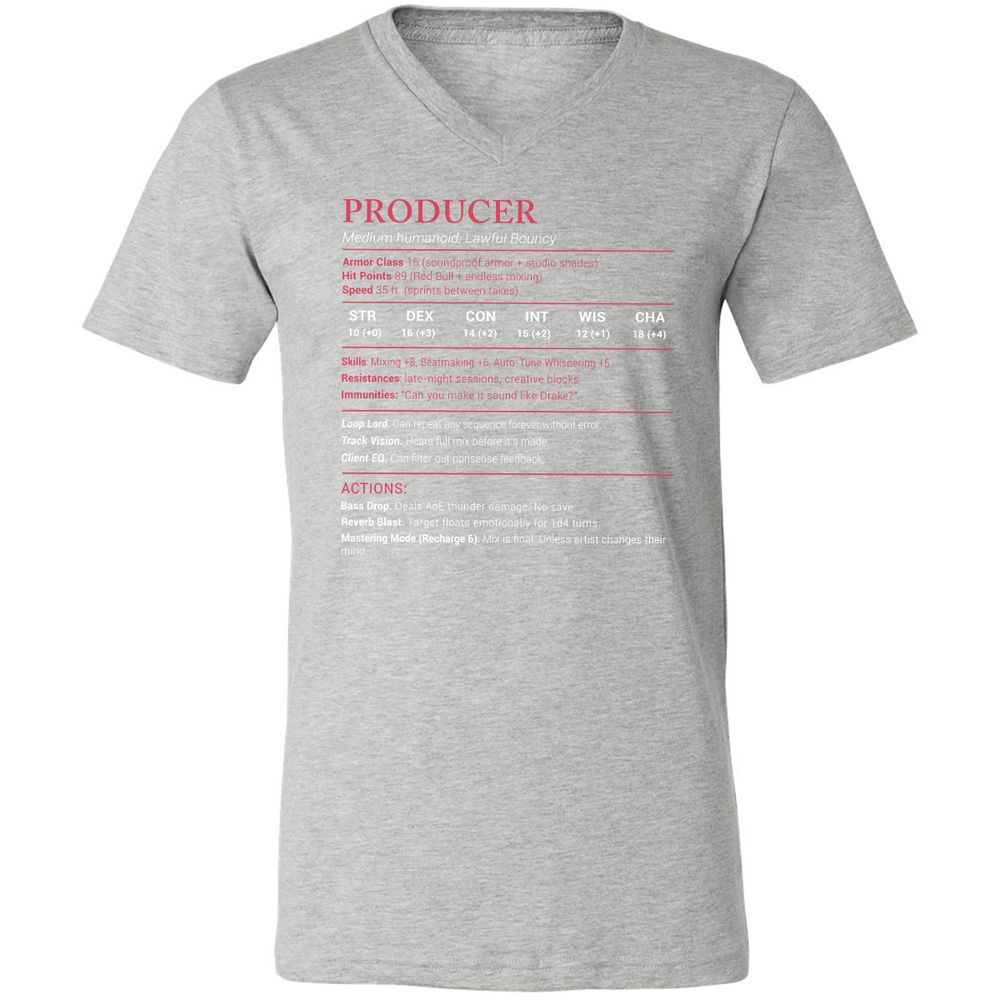 Producer Stats Unisex V-Neck T-Shirt - Athletic Heather - 7