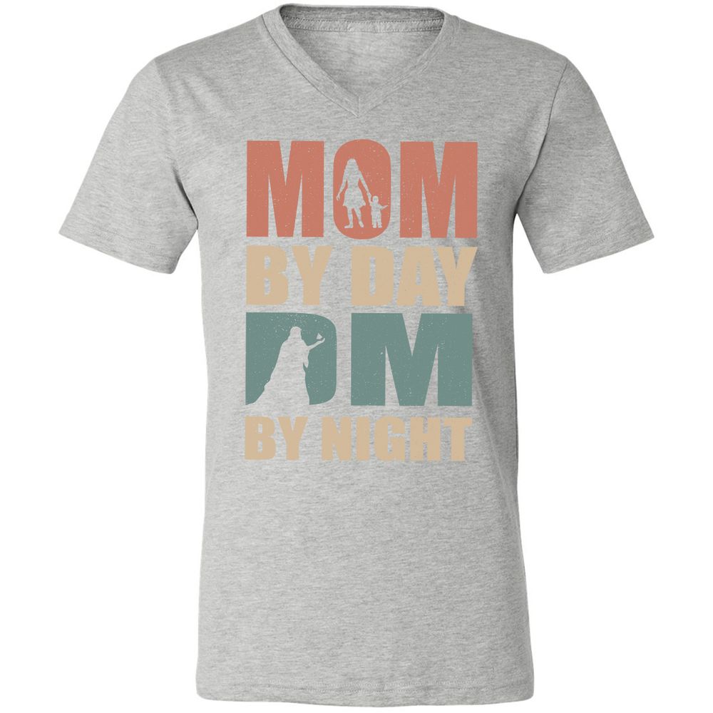 Mom By Day DM By Night Unisex V-Neck T-Shirt - Athletic Heather - 7