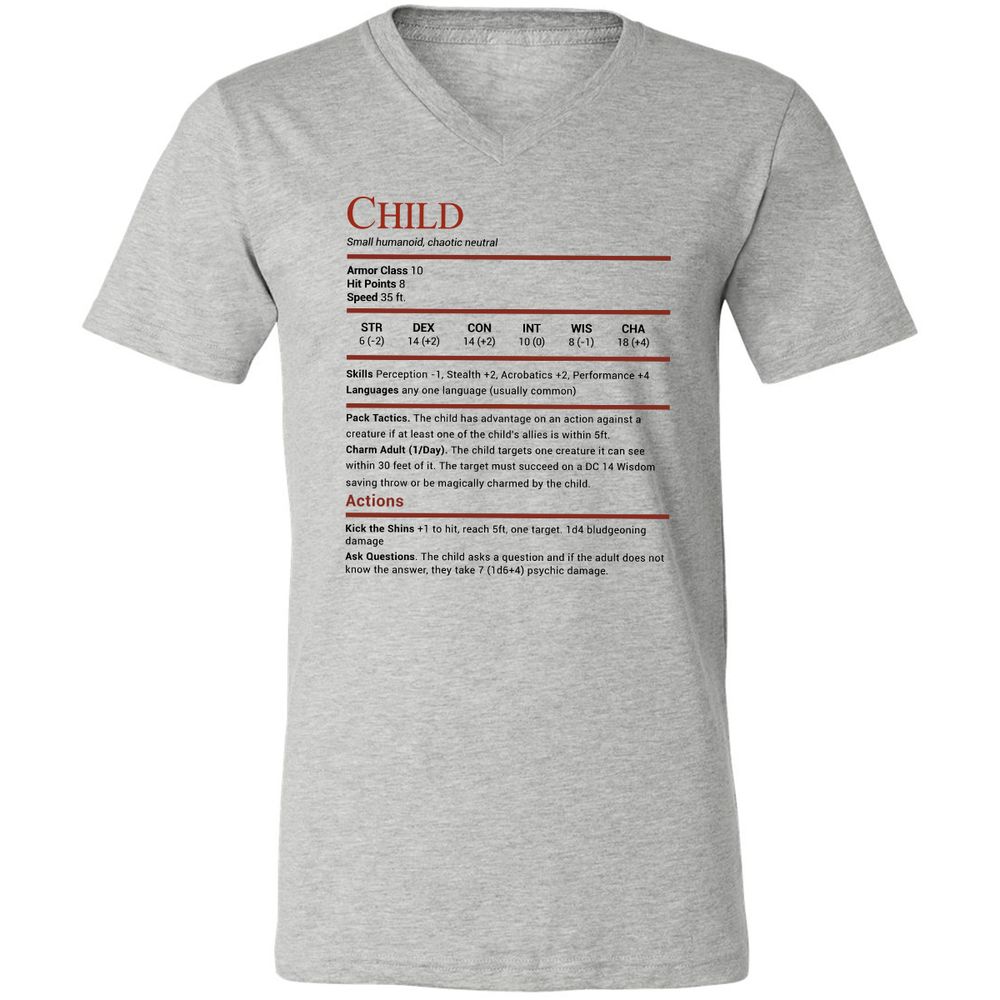 Child Stats Unisex V-Neck T-Shirt - Athletic Heather - 7