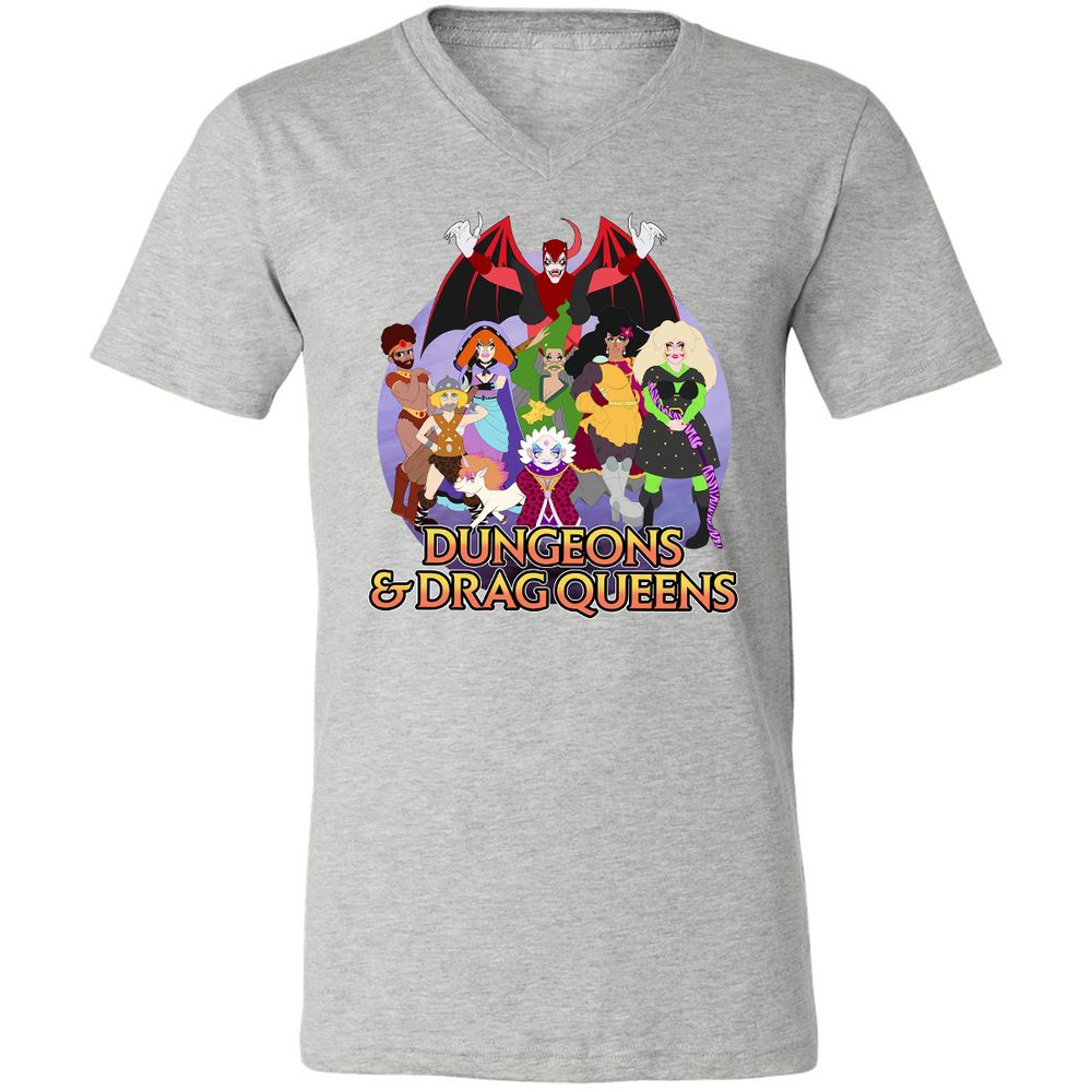 Dungeons n Drag Queens Cartoon Unisex V-Neck T-Shirt - Athletic Heather - 7