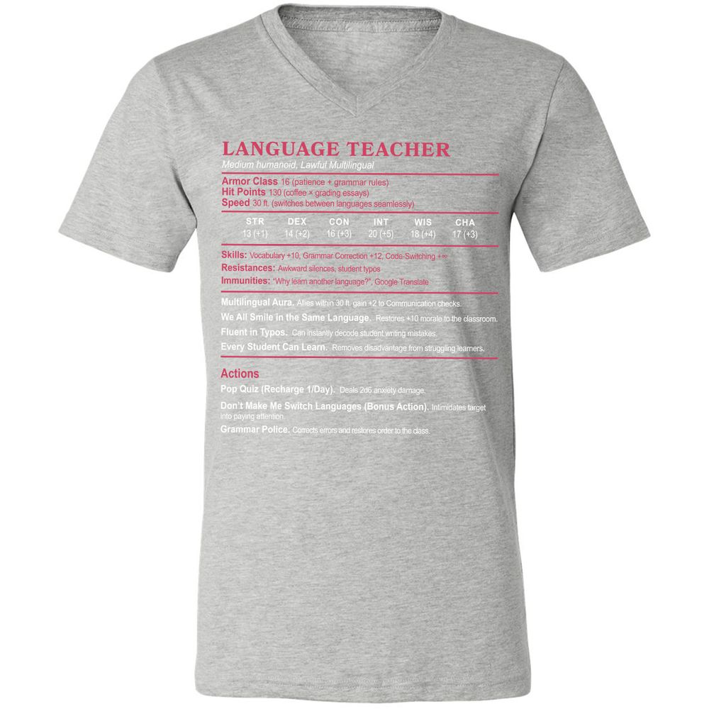Language Teacher Unisex V-Neck T-Shirt - Athletic Heather - 7