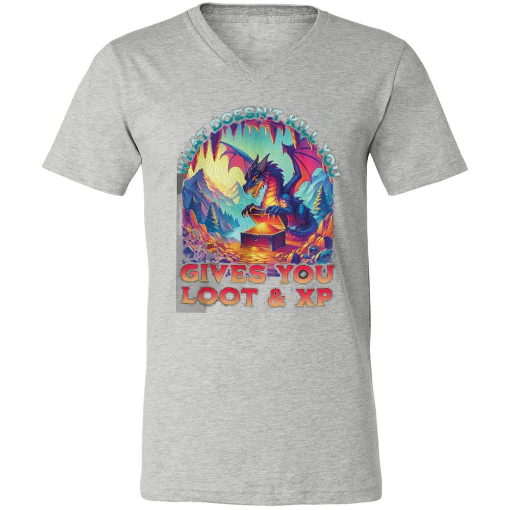 What Doesn't Kill You Give You Loot & XP Unisex V-Neck T-Shirt - Athletic Heather - 7