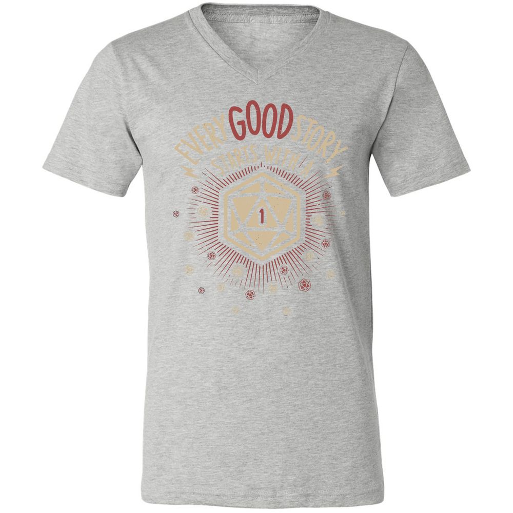 Good Story Starts With A 1 Unisex V-Neck T-Shirt - Athletic Heather - 7