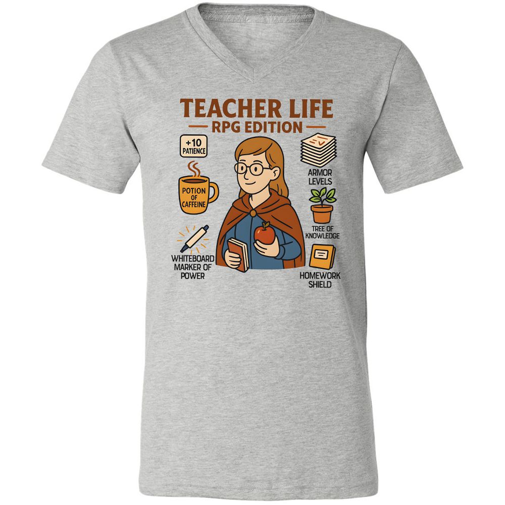 Teacher Life RPG Edition Unisex V-Neck T-Shirt - Athletic Heather - 7