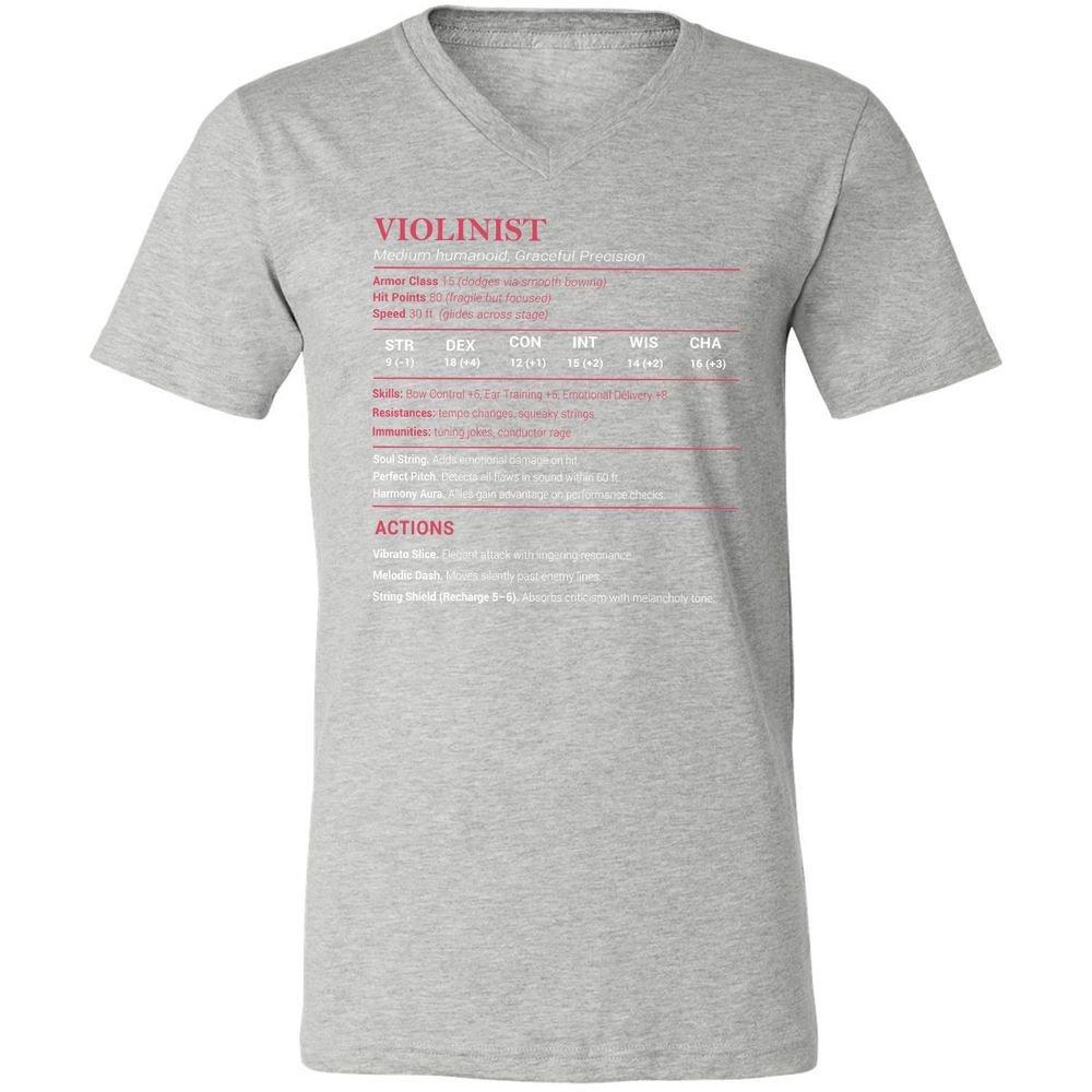 Violinist Stats Unisex V-Neck T-Shirt - Athletic Heather - 7