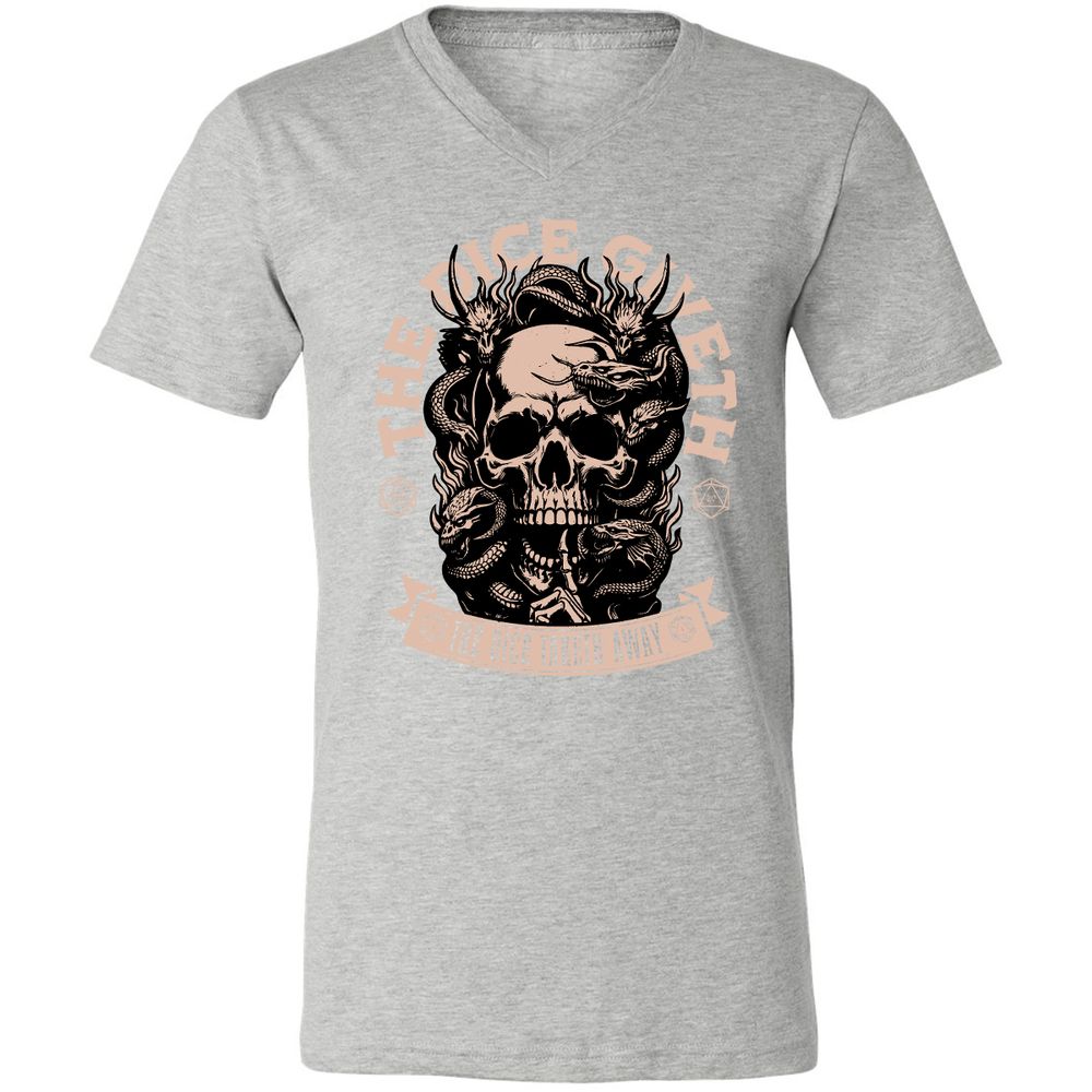 The Dice Giveth The Dice Taketh Away Unisex V-Neck T-Shirt - Athletic Heather - 7