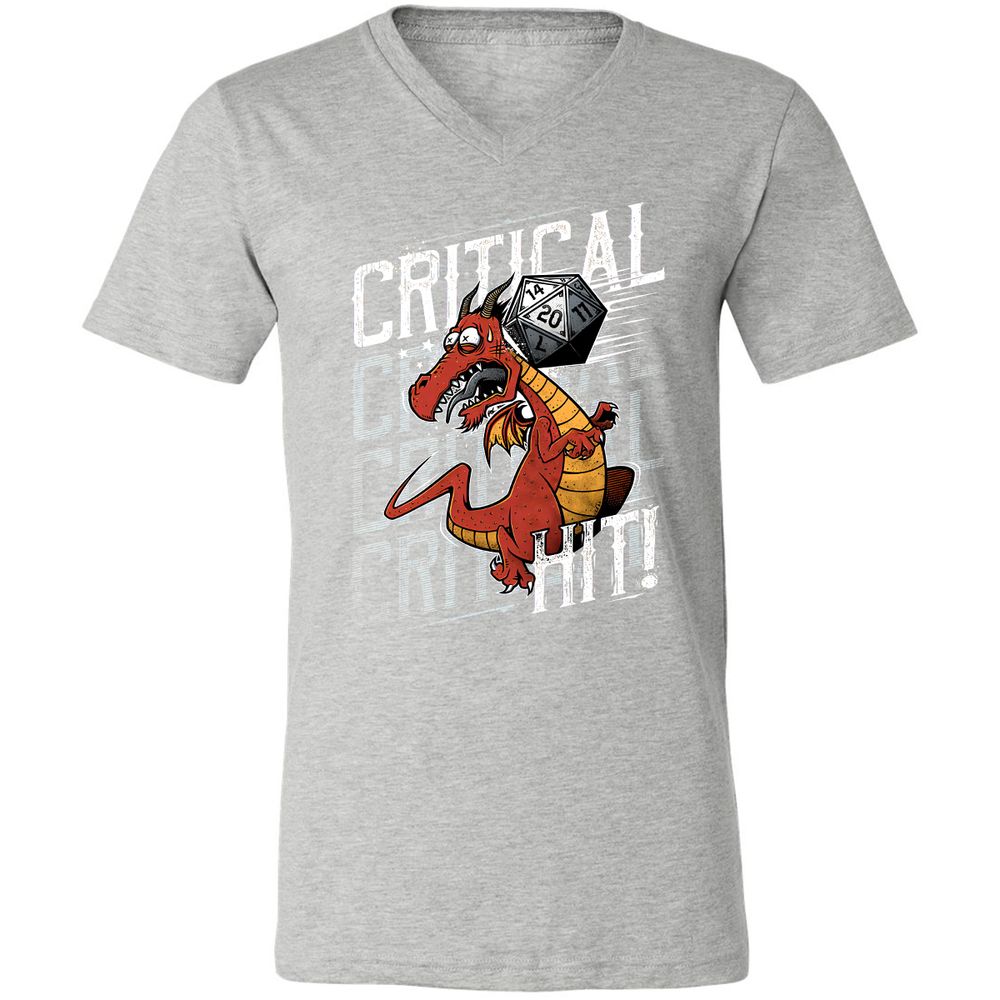 Funny Dragon Critical Hit Unisex V-Neck T-Shirt - Athletic Heather - 7