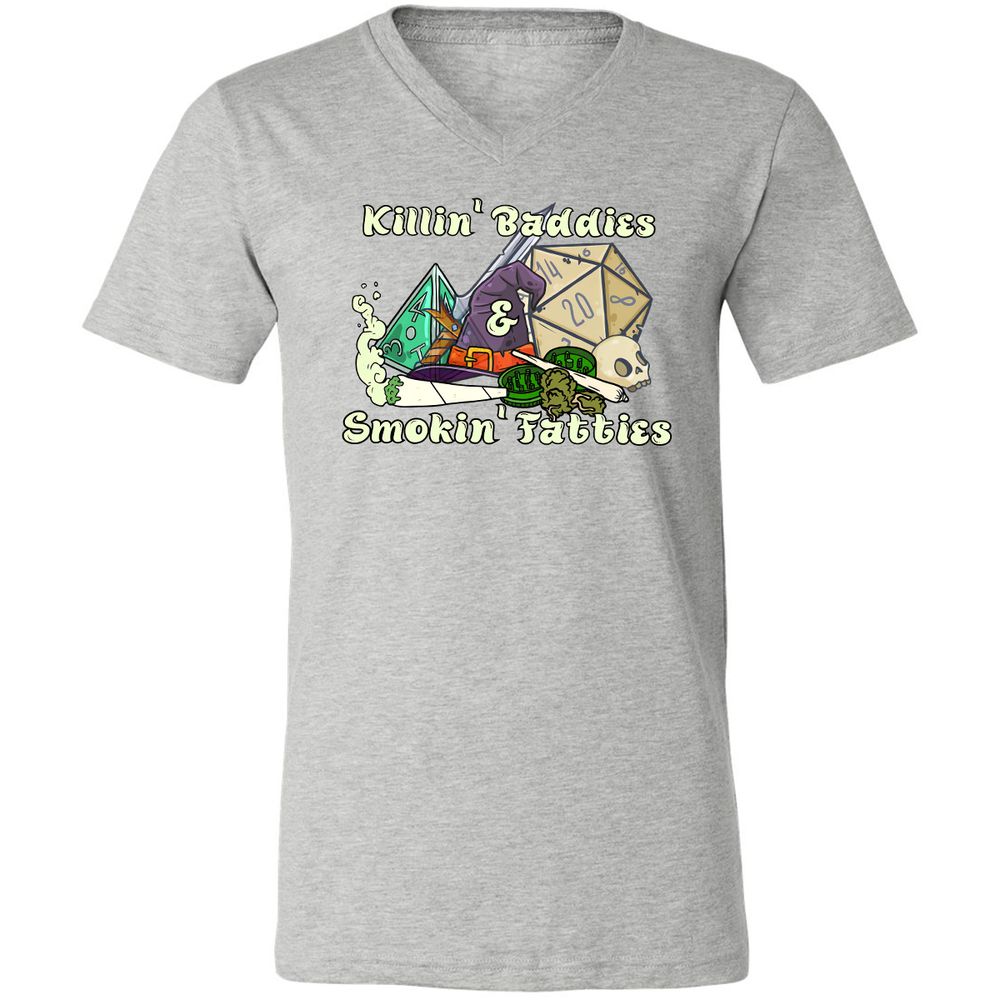 Killin' Baddies Smokin' Fatties Unisex V-Neck T-Shirt - Athletic Heather - 7