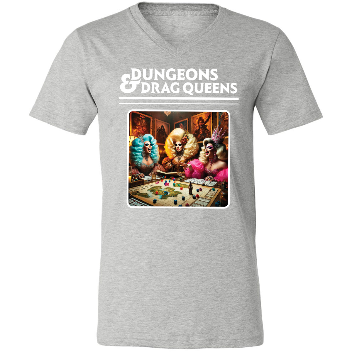 Dungeons & Drag Queens Unisex V-Neck T-Shirt - Athletic Heather - 7