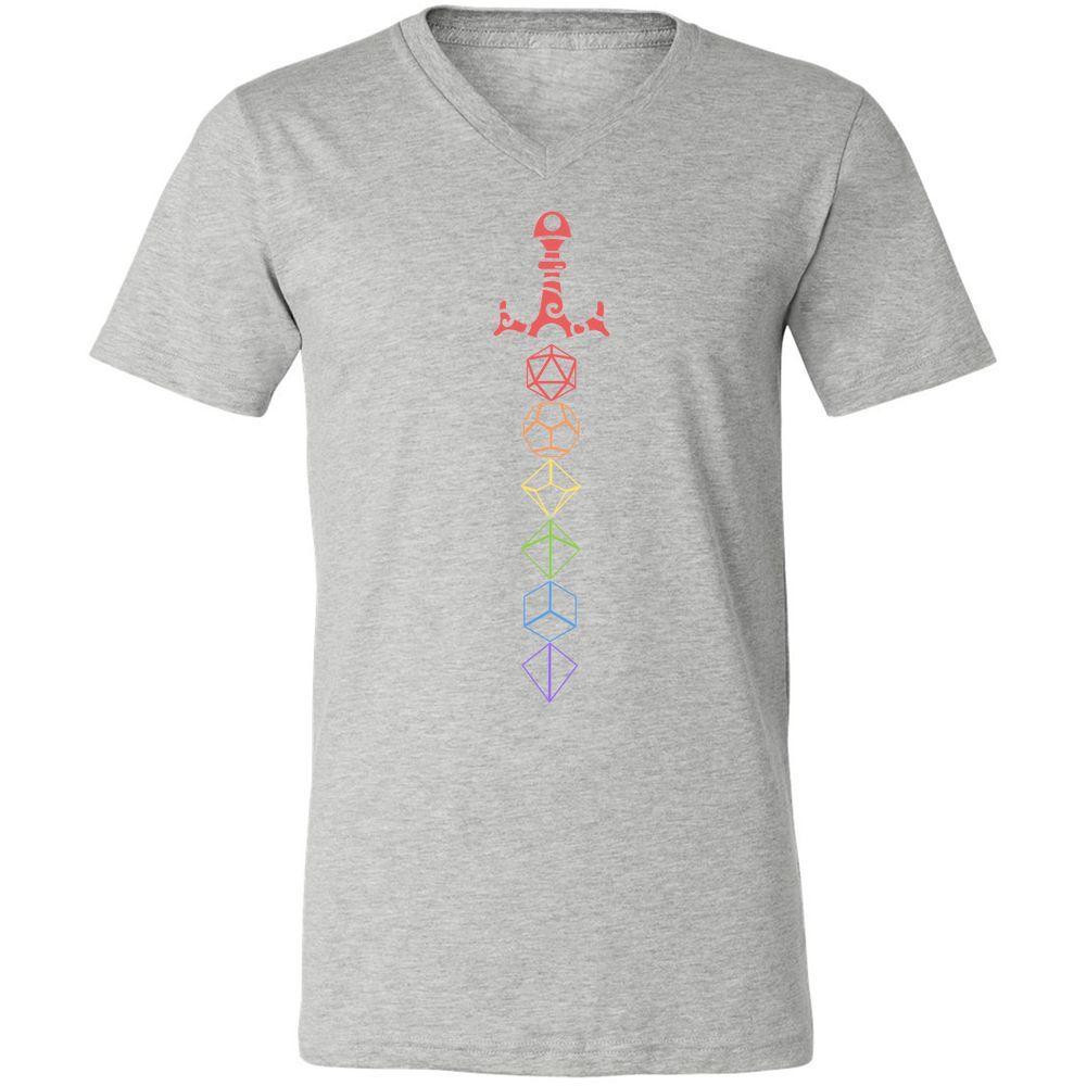 Rainbow Dice Sword LGBT Unisex V-Neck T-Shirt - Athletic Heather - 7