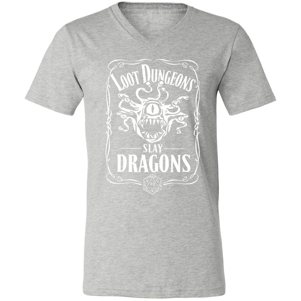 Loot Dungeon Slay Dragons Unisex V-Neck T-Shirt - Athletic Heather - 7