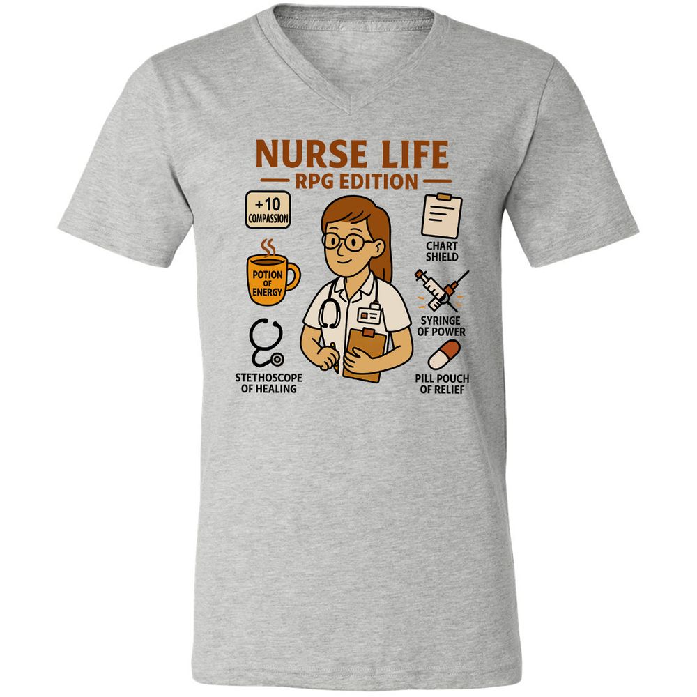 Nurse Life RPG Edition Unisex V-Neck T-Shirt - Athletic Heather - 7