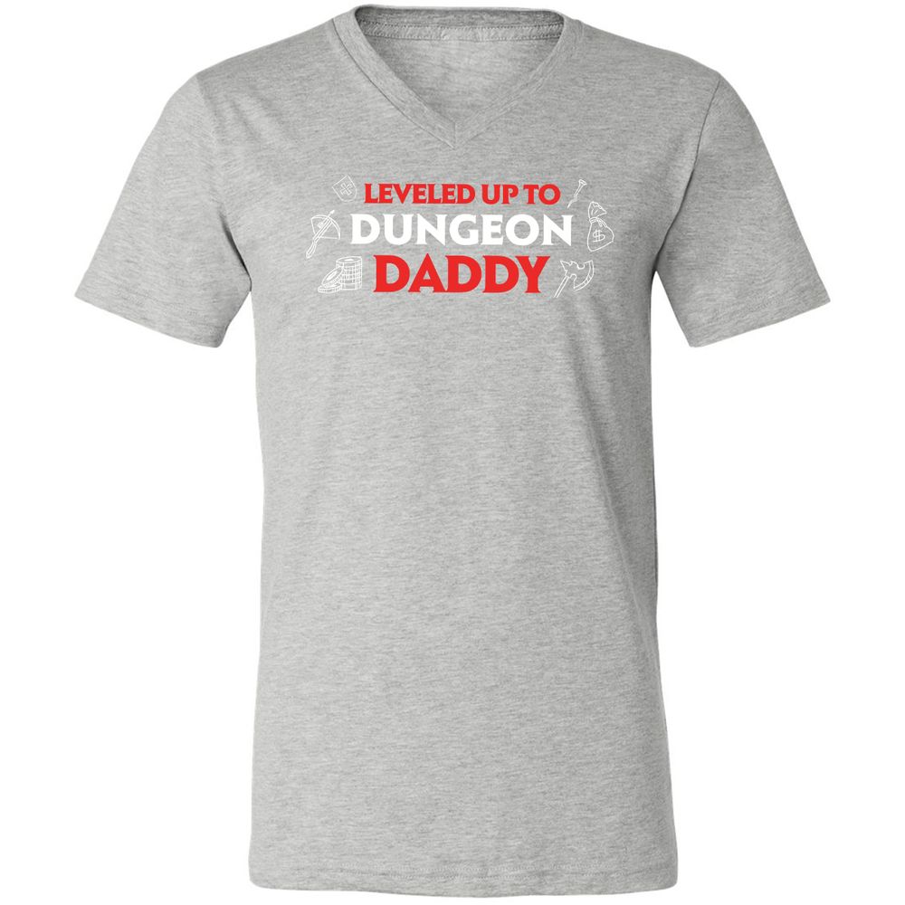 Leveled Up To Dungeon Daddy Unisex V-Neck T-Shirt - Athletic Heather - 7