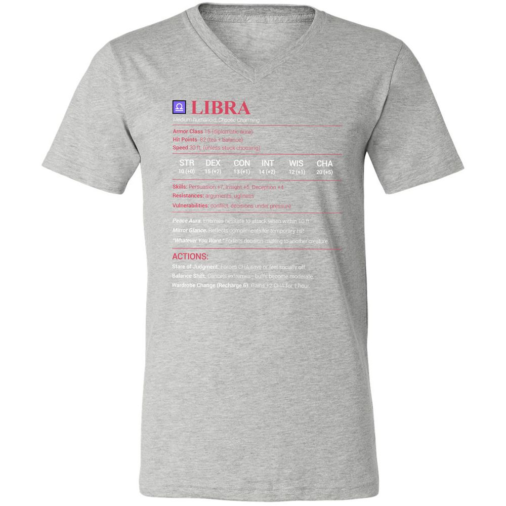 Libra Stats Unisex V-Neck T-Shirt - Athletic Heather - 7