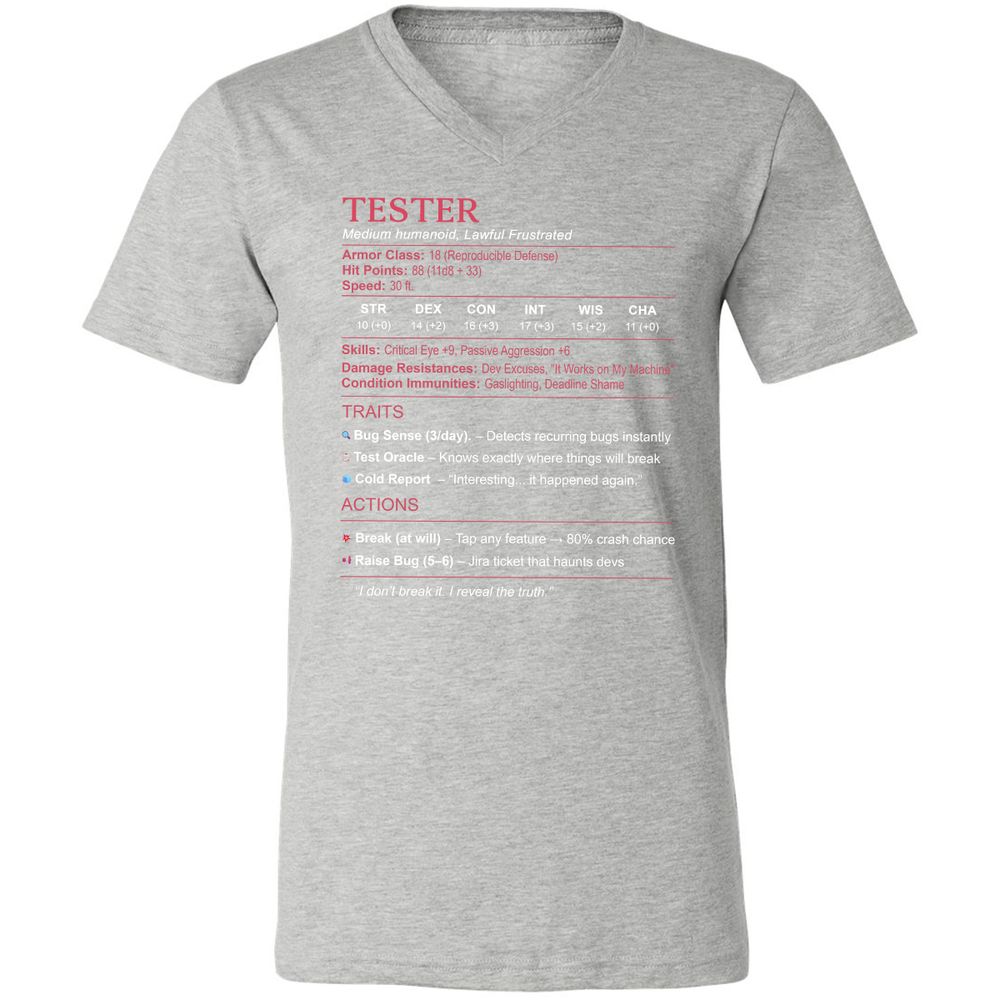 Tester Stats Unisex V-Neck T-Shirt - Athletic Heather - 7