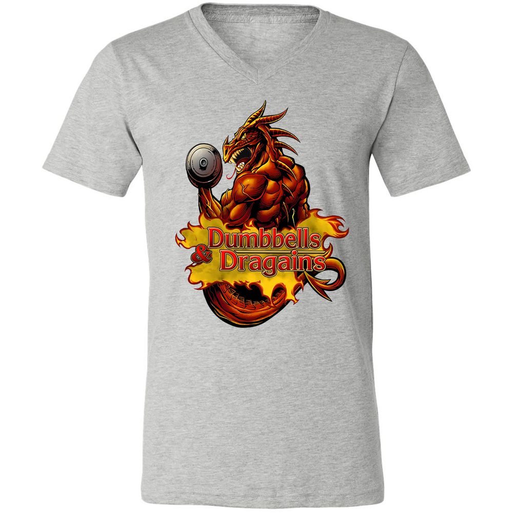 Dumbbells & Dragains Unisex V-Neck T-Shirt - Athletic Heather - 7