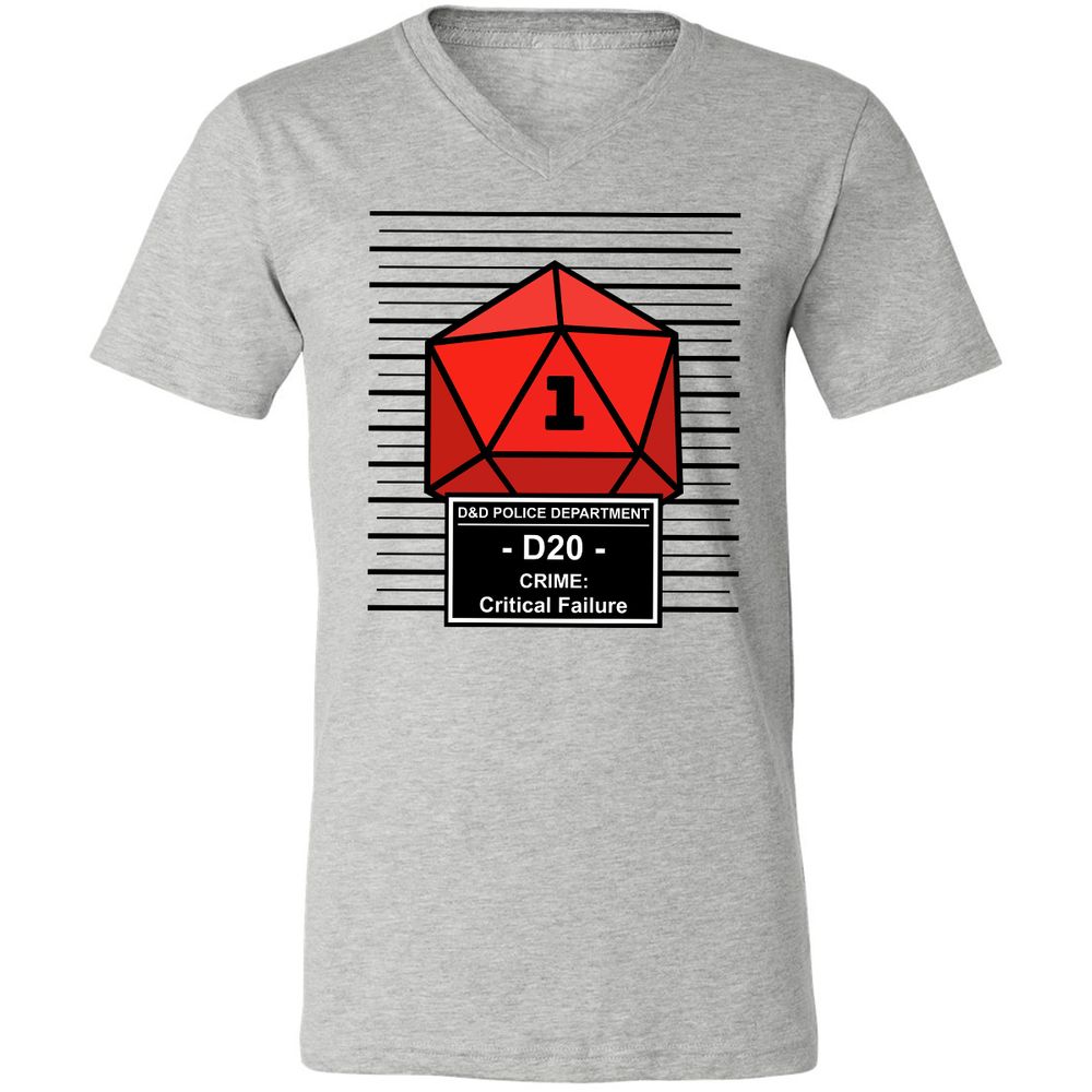 D20 Arrested For Critical Failure Unisex V-Neck T-Shirt - Athletic Heather - 7