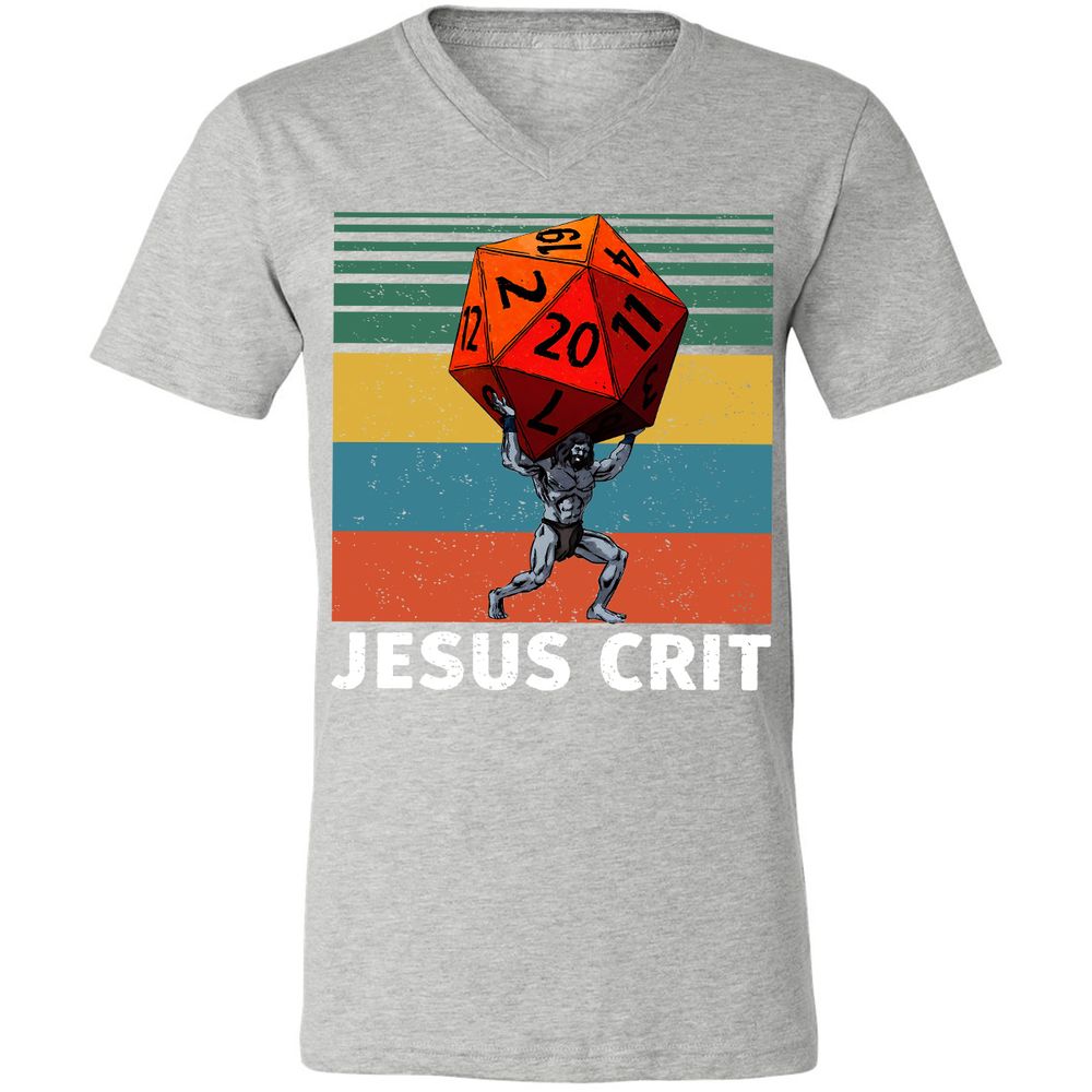 Jesus Crit Unisex V-Neck T-Shirt - Athletic Heather - 7