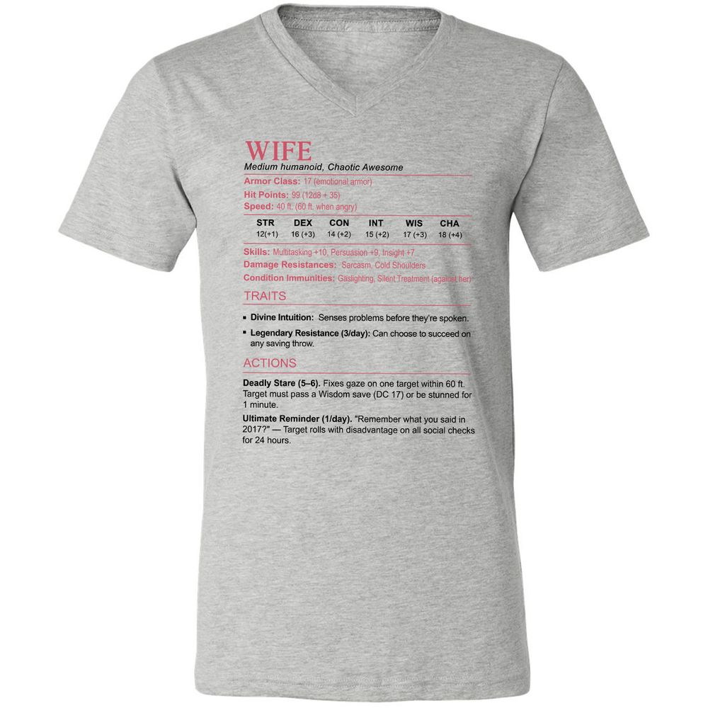 Wife Stats 2 Unisex V-Neck T-Shirt - Athletic Heather - 7