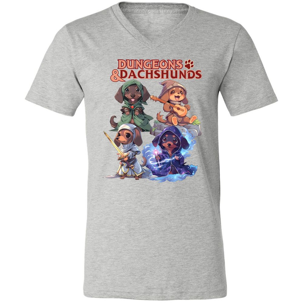 Dungeons & Dachshunds Unisex V-Neck T-Shirt - Athletic Heather - 7