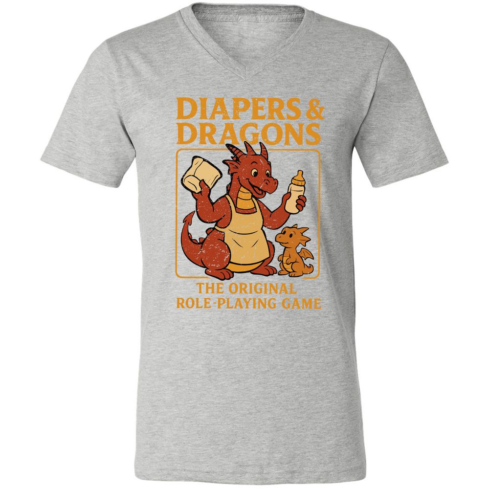 Diapers & Dragons Unisex V-Neck T-Shirt - Athletic Heather - 7