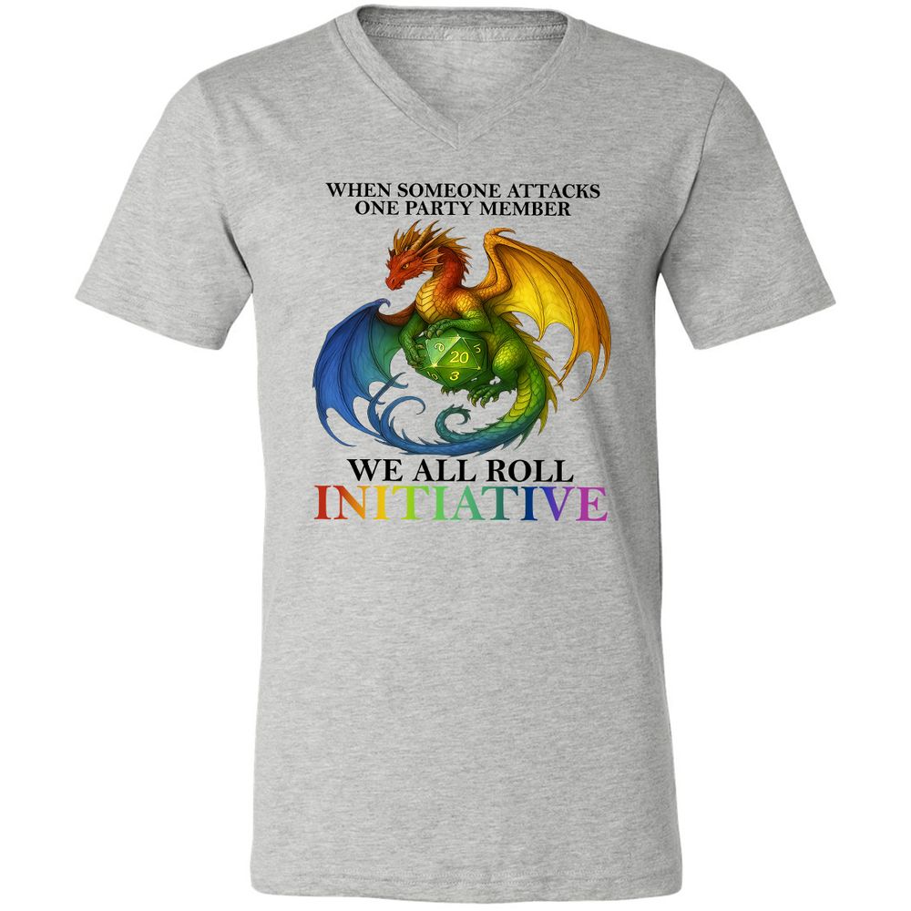 Dragon We All Roll For Initiative Unisex V-Neck T-Shirt - Athletic Heather - 7