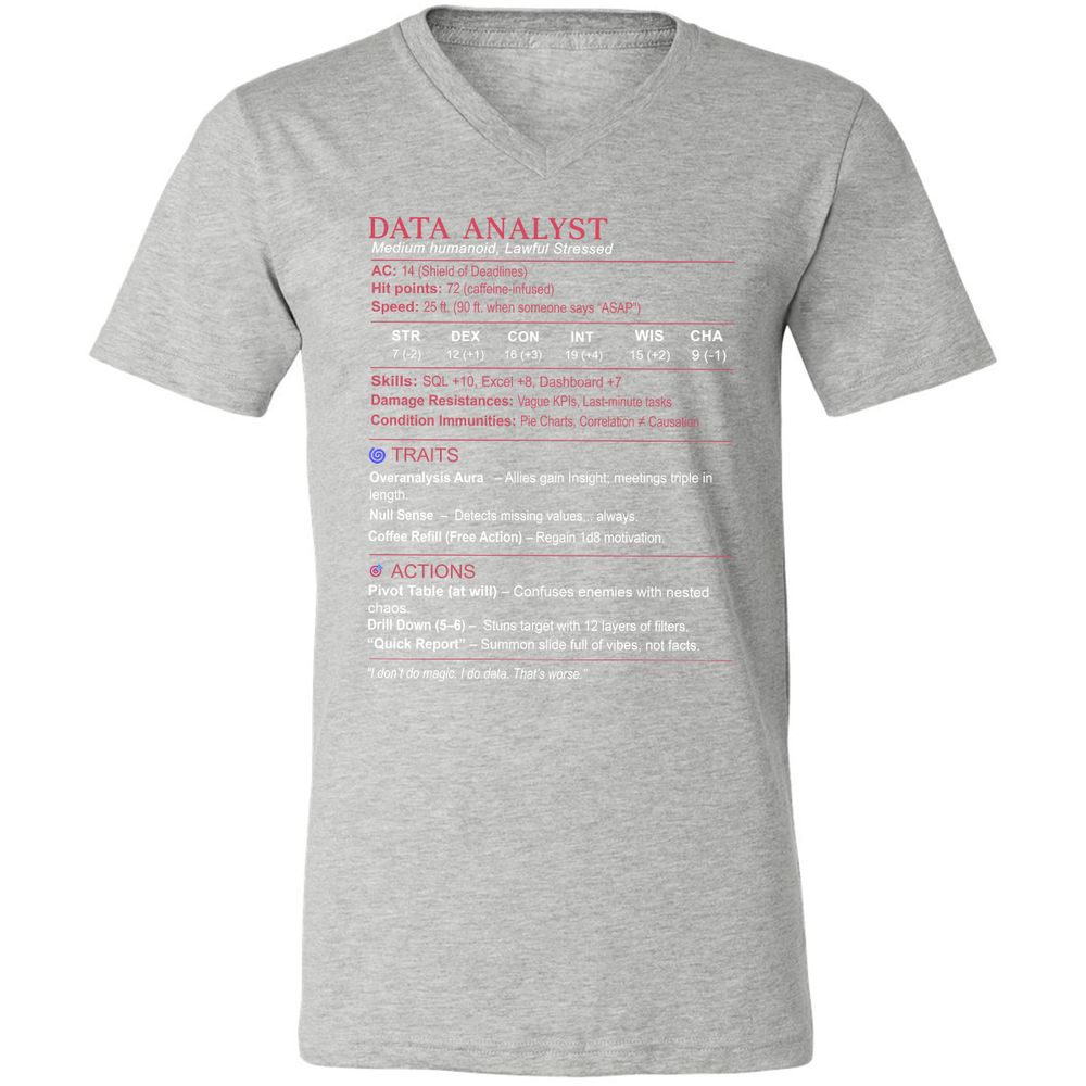 Data Analyst Stats Unisex V-Neck T-Shirt - Athletic Heather - 7