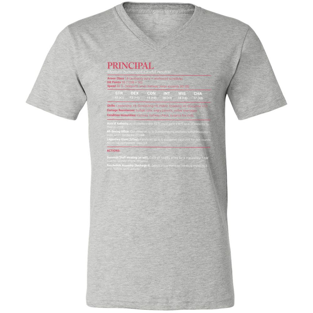 Principal Stats Unisex V-Neck T-Shirt - Athletic Heather - 7