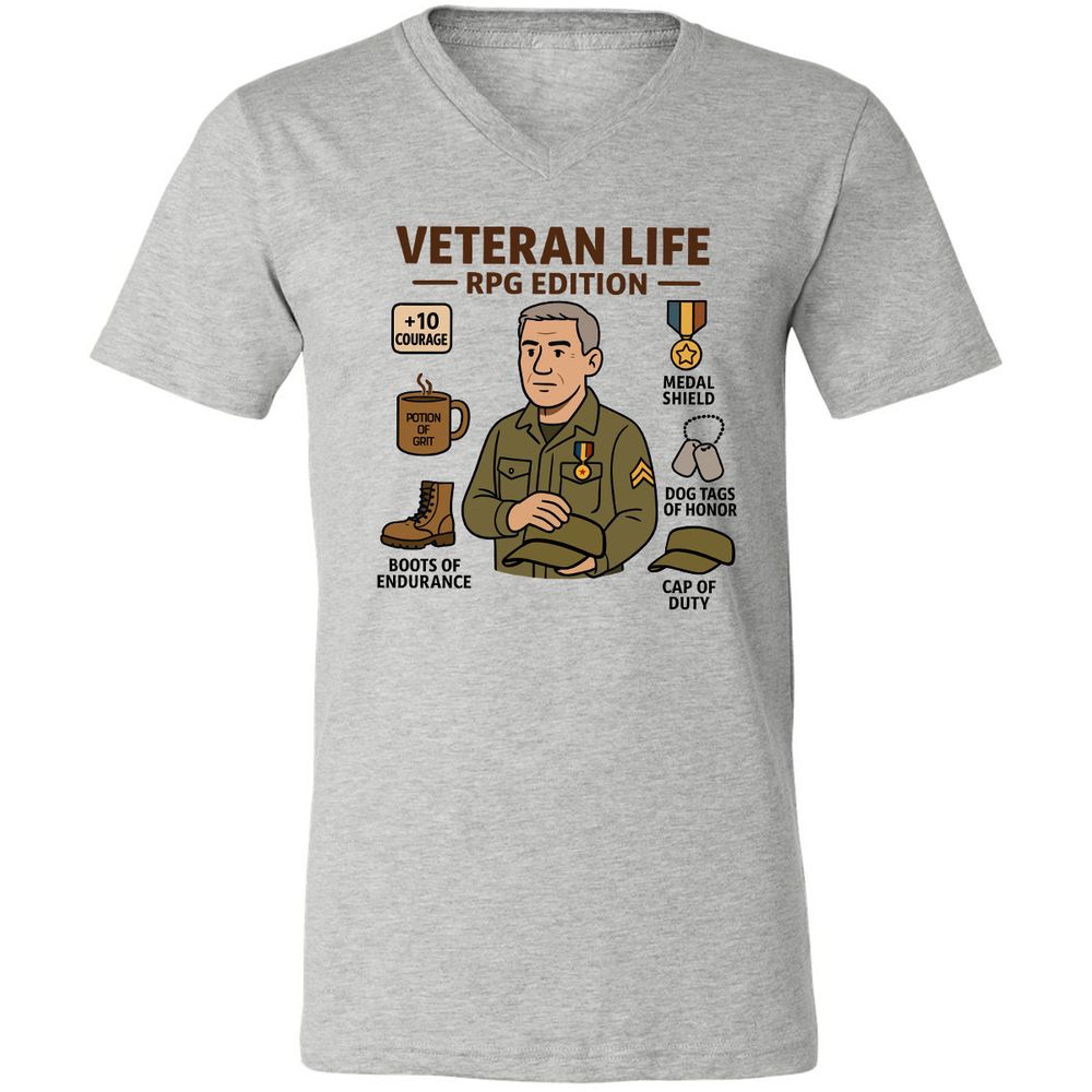 Veteran Life RPG Edition Unisex V-Neck T-Shirt - Athletic Heather - 7