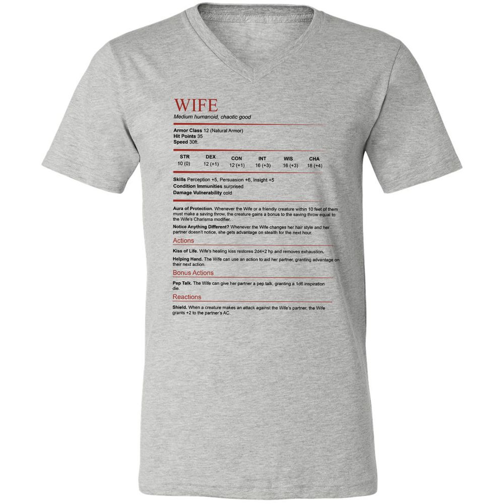 Wife White Unisex V-Neck T-Shirt - Athletic Heather - 7