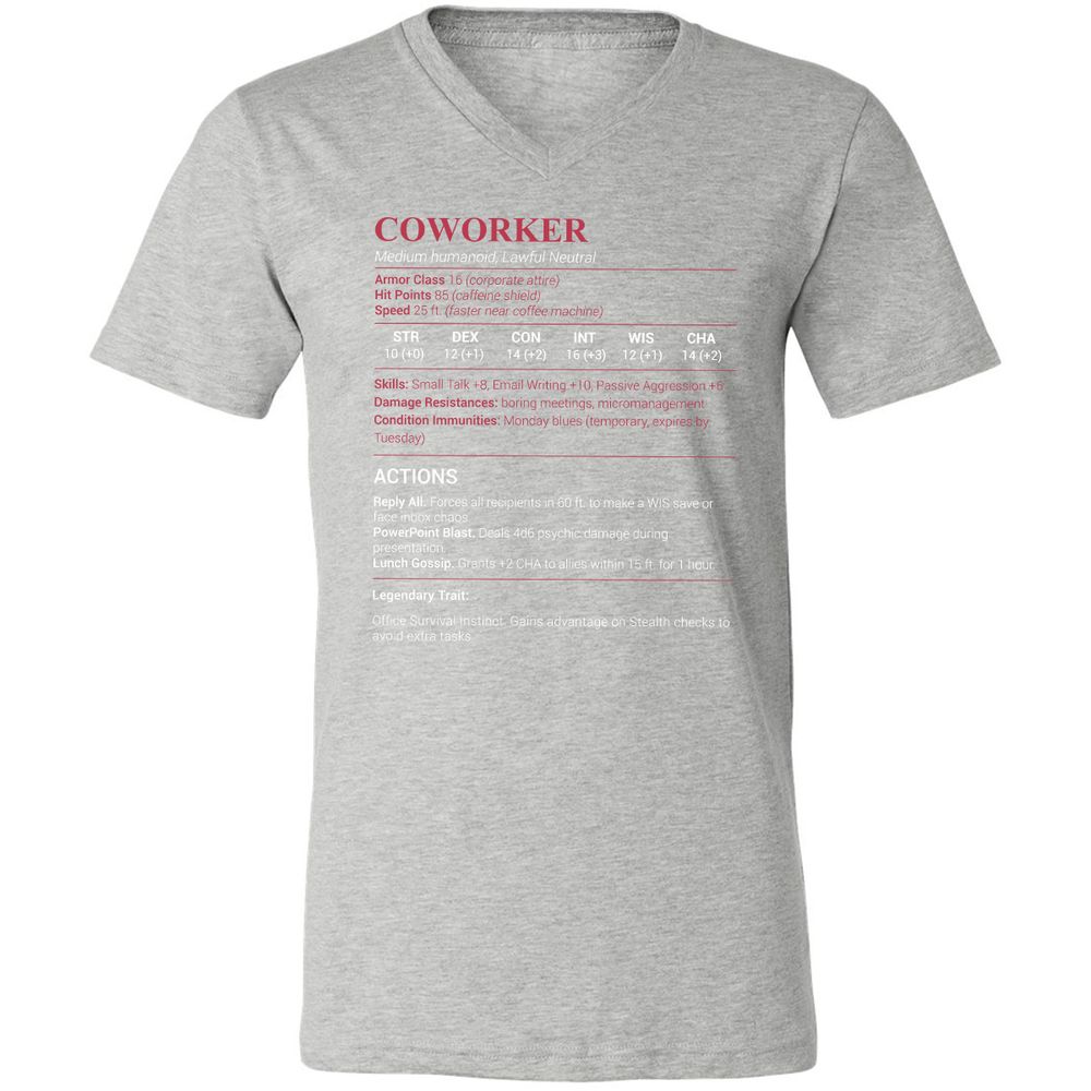 Coworker Stats Unisex V-Neck T-Shirt - Athletic Heather - 7