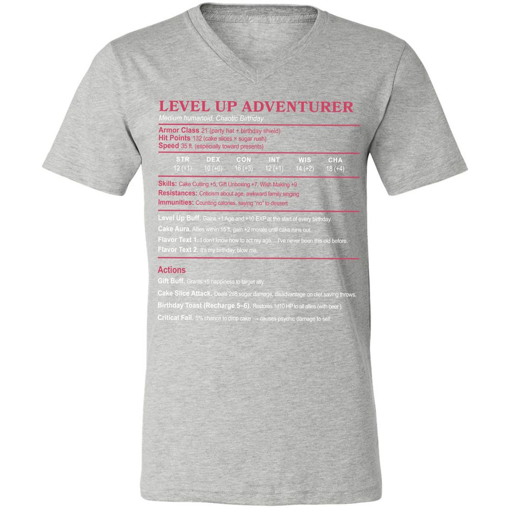 Level Up Adventurer Unisex V-Neck T-Shirt - Athletic Heather - 7