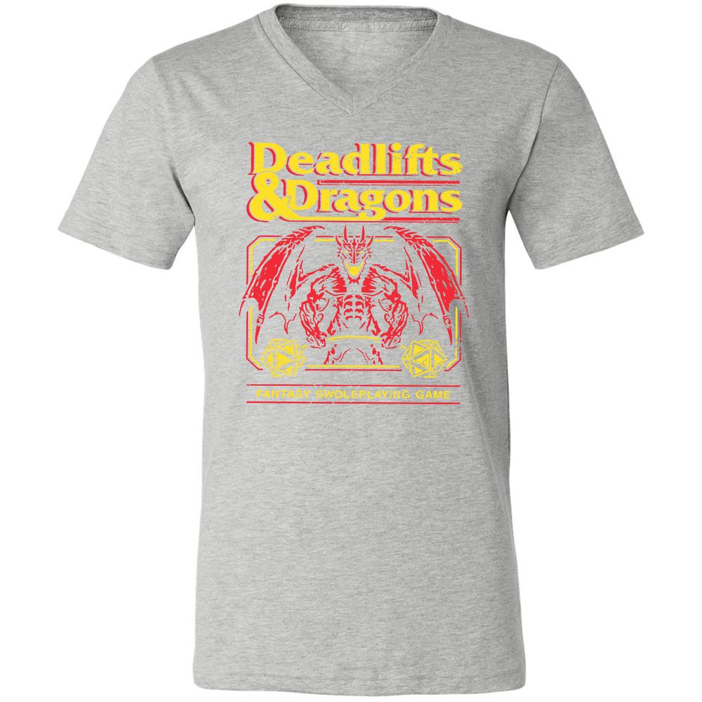 Deadlifts And Dragons Unisex V-Neck T-Shirt - Athletic Heather - 7