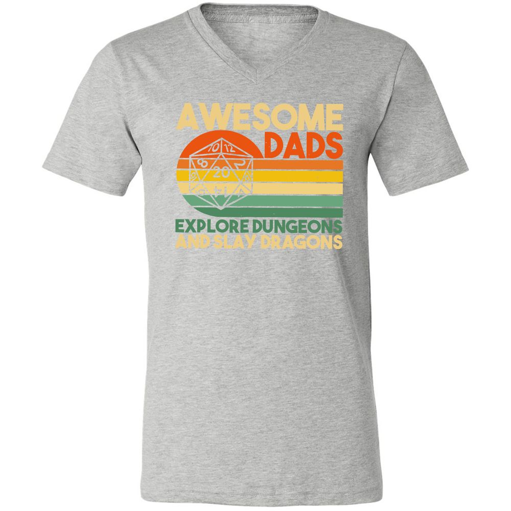 Awesome Dads Explore Dungeons Unisex V-Neck T-Shirt - Athletic Heather - 7