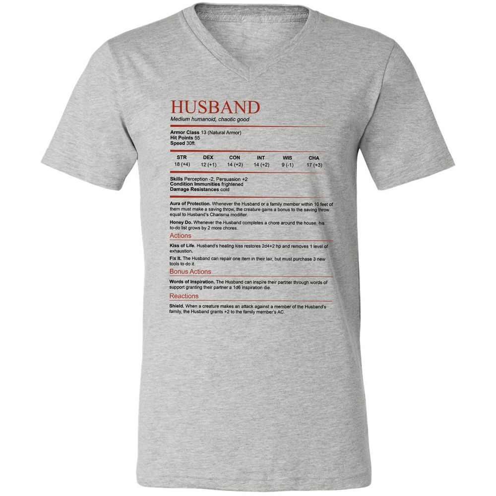 Husband White Unisex V-Neck T-Shirt - Athletic Heather - 7
