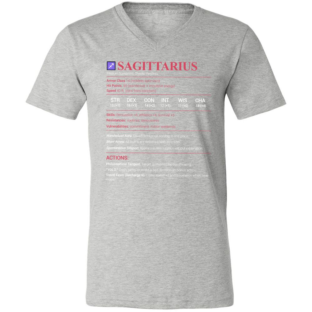 Sagittarius Stats Unisex V-Neck T-Shirt - Athletic Heather - 7