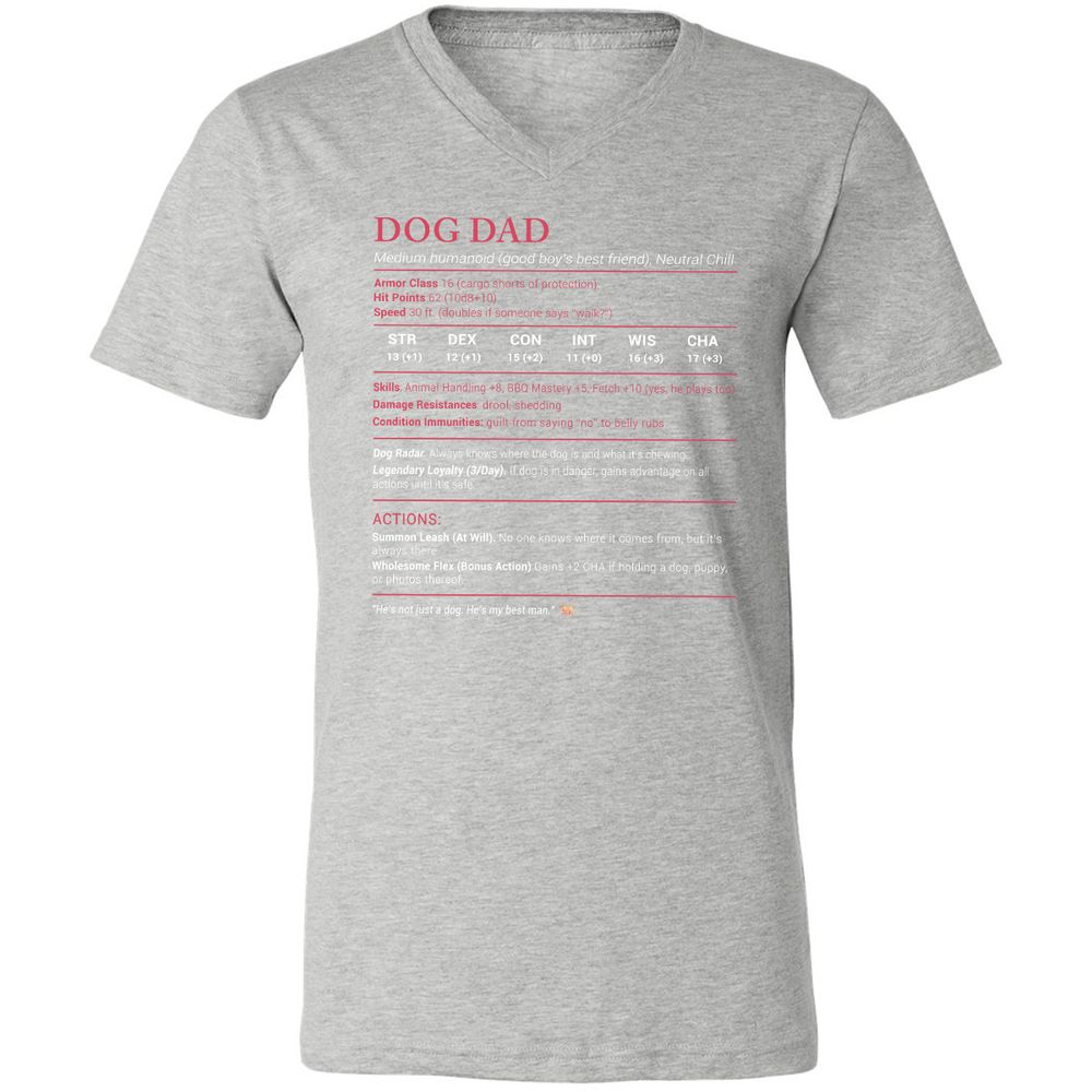 Dog Dad Stats Unisex V-Neck T-Shirt - Athletic Heather - 7