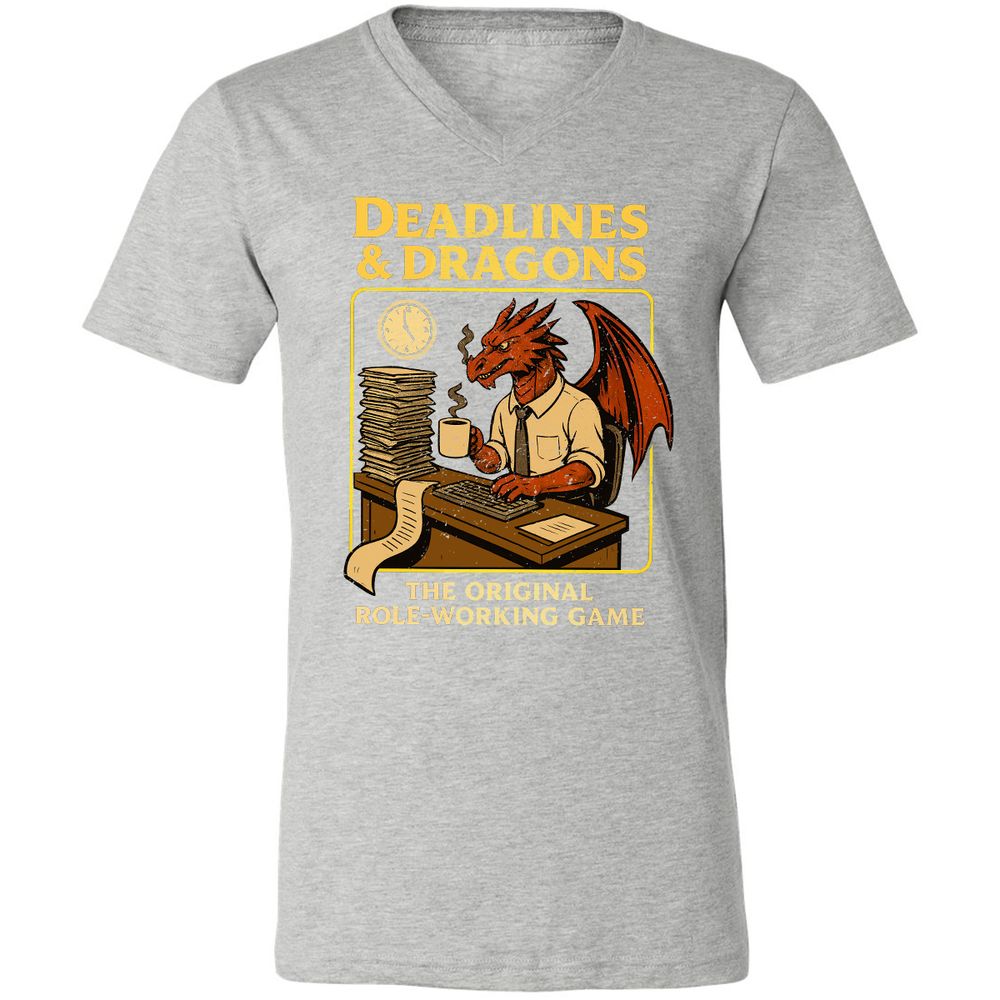 Deadlines & Dragons (Office Staff) Unisex V-Neck T-Shirt - Athletic Heather - 7