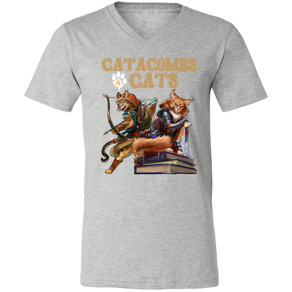 Catacombs & Cats Unisex V-Neck T-Shirt - Athletic Heather - 7