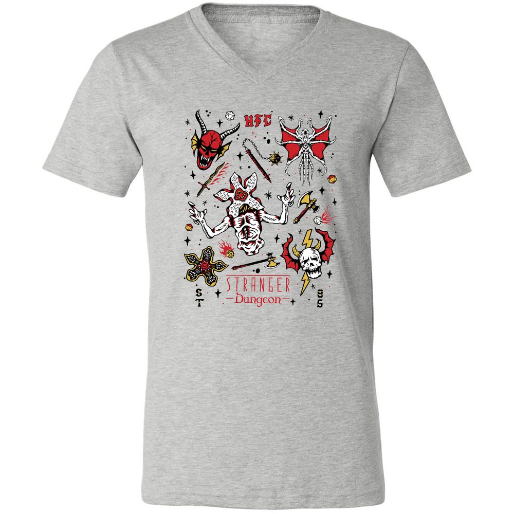 STRANGER DUNGEON Unisex V-Neck T-Shirt - Athletic Heather - 7