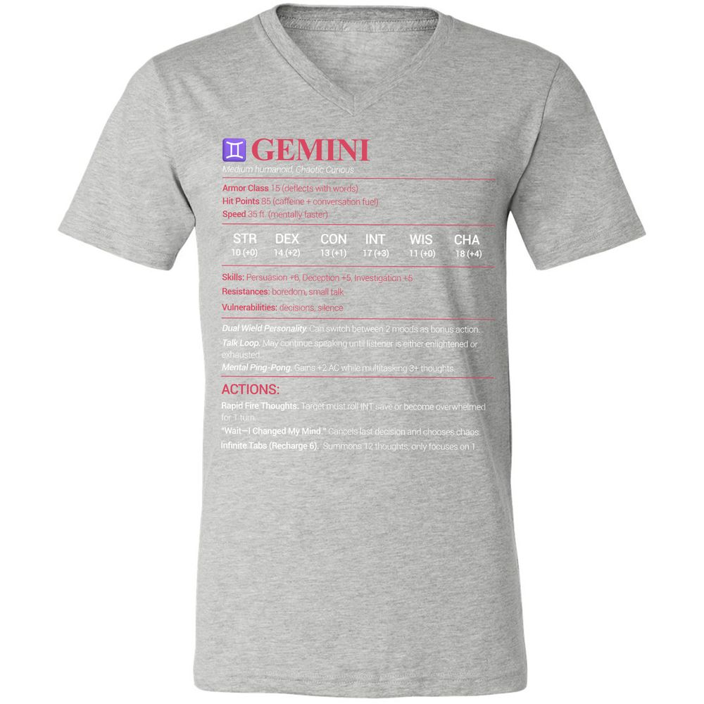 Gemini Stats Unisex V-Neck T-Shirt - Athletic Heather - 7
