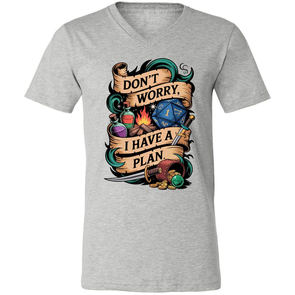 Don't Worry I Have A Plan Unisex V-Neck T-Shirt - Athletic Heather - 7