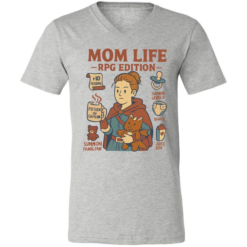 Mom Life RPG Edition Unisex V-Neck T-Shirt - Athletic Heather - 7